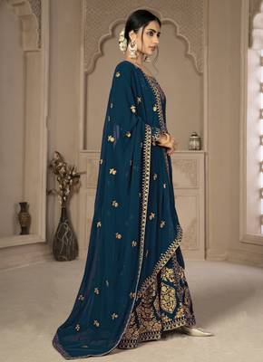 Cute Teal Blue Faux Georgette Semi-Stitched Salwar Kameez 4