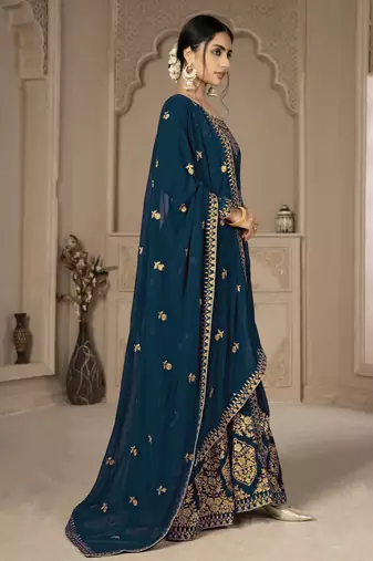 Cute Teal Blue Faux Georgette Semi-Stitched Salwar Kameez