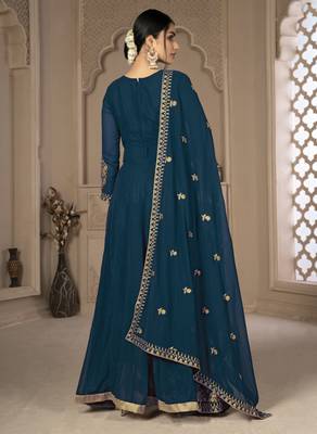 Cute Teal Blue Faux Georgette Semi-Stitched Salwar Kameez 5