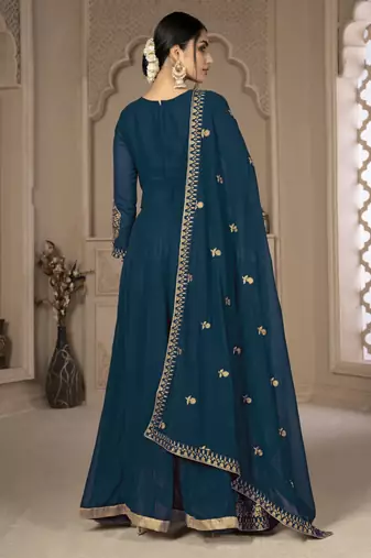 Cute Teal Blue Faux Georgette Semi-Stitched Salwar Kameez