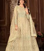Sweet Cream Net Semi-Stitched Party Wear Salwar Kameez
