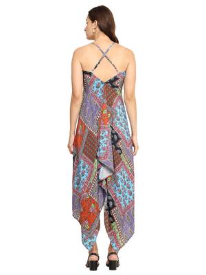 women's polyester patch digital printed maxi dress v-neck summer boho dress (multi) 3