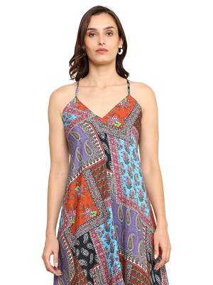  women's polyester patch digital printed maxi dress v-neck summer boho dress (multi) 4