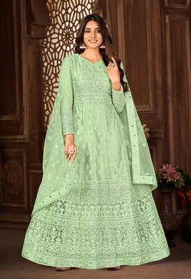 Good-Looking Green Net Semi-Stitched Ethnic Suits 1