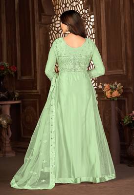 Good-Looking Green Net Semi-Stitched Ethnic Suits 5