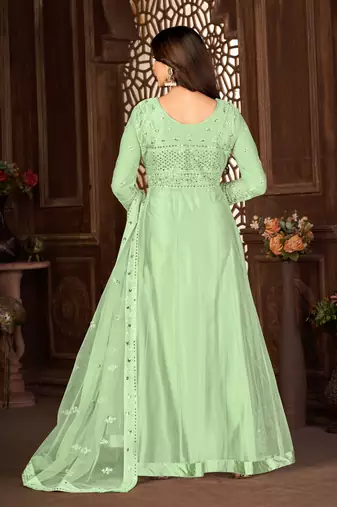 Good-Looking Green Net Semi-Stitched Ethnic Suits
