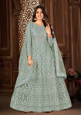 Grey Net Semi-Stitched Wedding Salwar Kameez 1