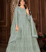 Grey Net Semi-Stitched Wedding Salwar Kameez