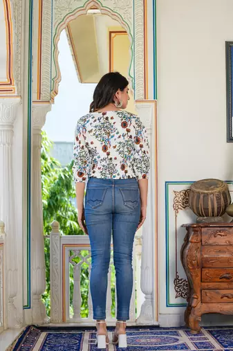  women's floral printed smoking top (white)