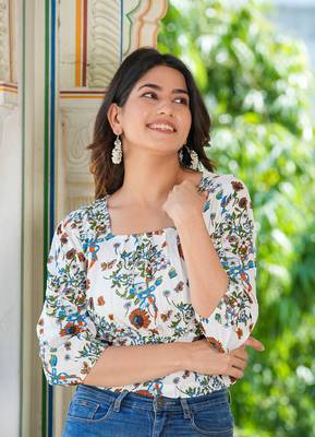  women's floral printed smoking top (white) 4