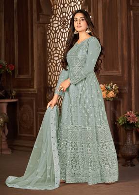 Grey Net Semi-Stitched Wedding Salwar Kameez 3