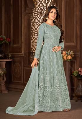Grey Net Semi-Stitched Wedding Salwar Kameez 4