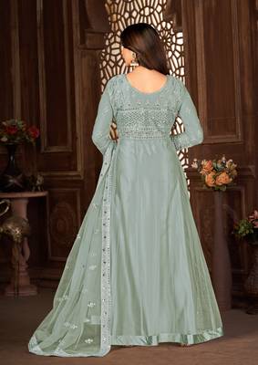 Grey Net Semi-Stitched Wedding Salwar Kameez 5