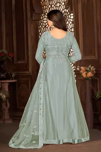 Grey Net Semi-Stitched Wedding Salwar Kameez