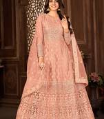 Striking Peach Net Semi-Stitched Festive Salwar Suits