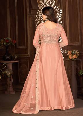 Striking Peach Net Semi-Stitched Festive Salwar Suits 5