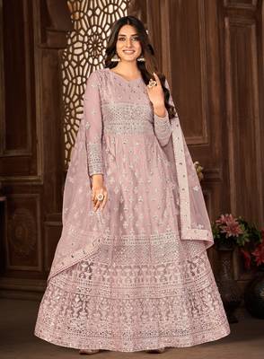 Purple Net Semi-Stitched Bollywood Salwar Kameez Online 1