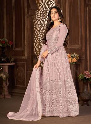 Purple Net Semi-Stitched Bollywood Salwar Kameez Online 3