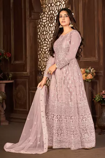 Purple Net Semi-Stitched Bollywood Salwar Kameez Online
