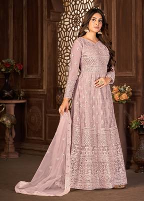 Purple Net Semi-Stitched Bollywood Salwar Kameez Online 4