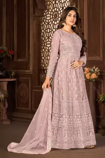Purple Net Semi-Stitched Bollywood Salwar Kameez Online