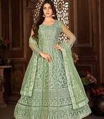 Winsome Green Net Semi-Stitched Party Wear Salwar Kameez