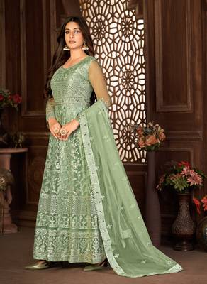 Winsome Green Net Semi-Stitched Party Wear Salwar Kameez 3