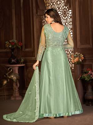Winsome Green Net Semi-Stitched Party Wear Salwar Kameez 5