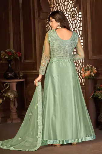 Winsome Green Net Semi-Stitched Party Wear Salwar Kameez