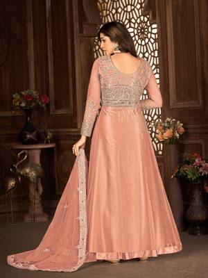 Peach Net Semi-Stitched Wedding Salwar Kameez 5
