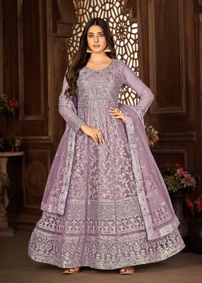 Desirable Purple Net Semi-Stitched Festive Salwar Suits 1