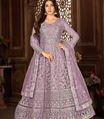 Desirable Purple Net Semi-Stitched Festive Salwar Suits
