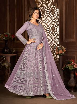 Desirable Purple Net Semi-Stitched Festive Salwar Suits 4