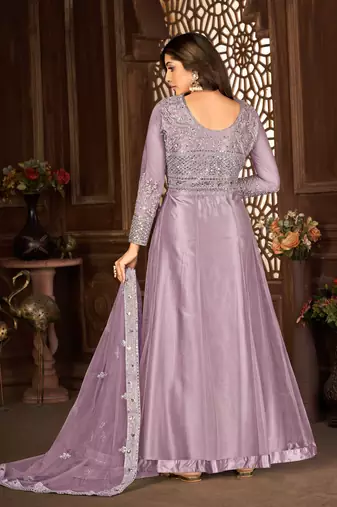 Desirable Purple Net Semi-Stitched Festive Salwar Suits