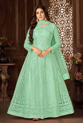 Green Net Semi-Stitched Party Wear Salwar Kameez 1