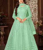 Green Net Semi-Stitched Party Wear Salwar Kameez