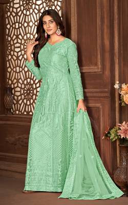 Green Net Semi-Stitched Party Wear Salwar Kameez 3