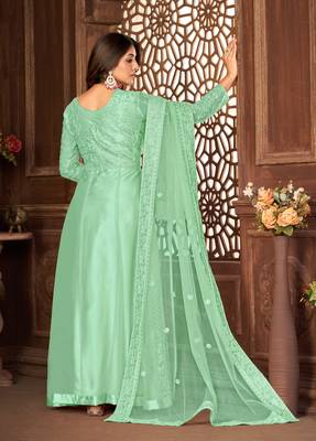 Green Net Semi-Stitched Party Wear Salwar Kameez 5