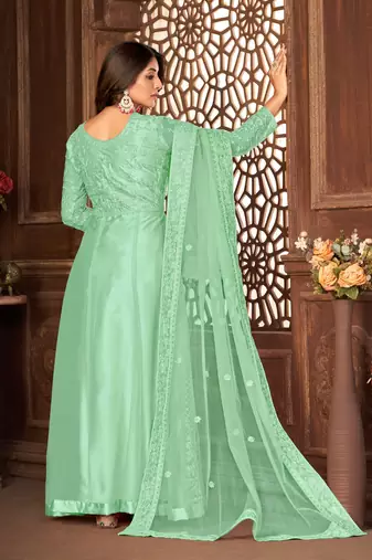 Green Net Semi-Stitched Party Wear Salwar Kameez