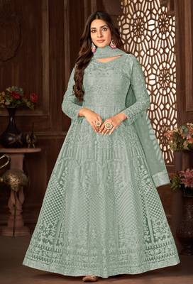 Grey Net Semi-Stitched Ethnic Suits 1
