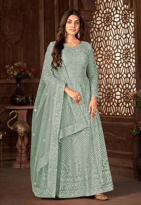 Grey Net Semi-Stitched Ethnic Suits 4