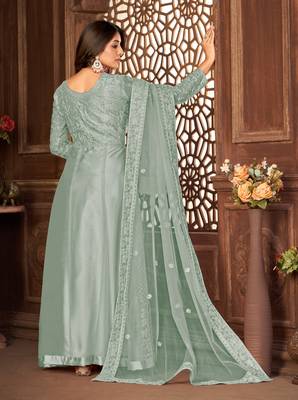 Grey Net Semi-Stitched Ethnic Suits 5