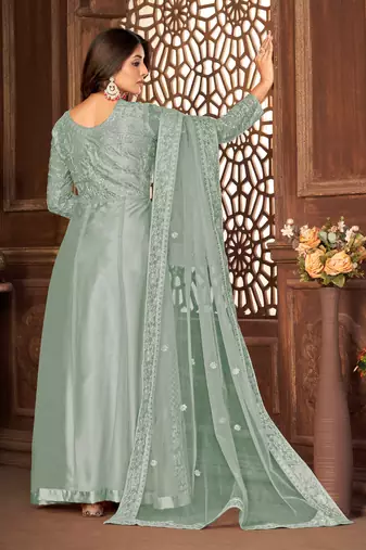Grey Net Semi-Stitched Ethnic Suits