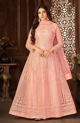 Taking Peach Net Semi-Stitched Wedding Salwar Kameez 1