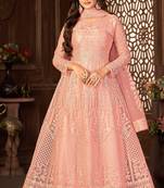 Taking Peach Net Semi-Stitched Wedding Salwar Kameez