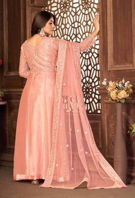 Taking Peach Net Semi-Stitched Wedding Salwar Kameez 6