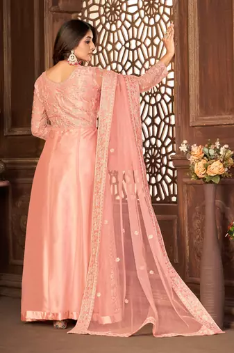 Taking Peach Net Semi-Stitched Wedding Salwar Kameez