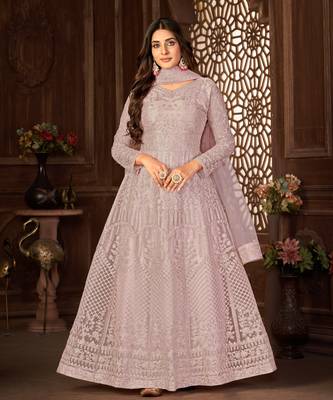 Heavenly Purple Net Semi-Stitched Festive Salwar Suits 1