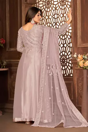 Heavenly Purple Net Semi-Stitched Festive Salwar Suits