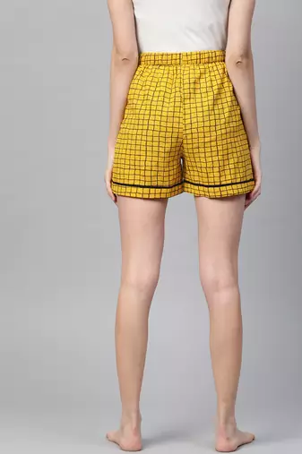  women's cotton slub checkered printed regular fit shorts